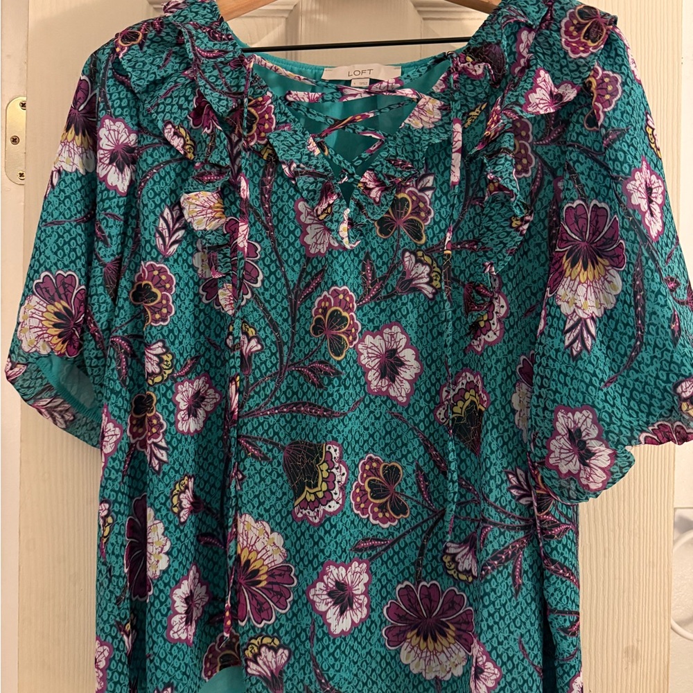 LOFT Teal and Purple Floral Blouse